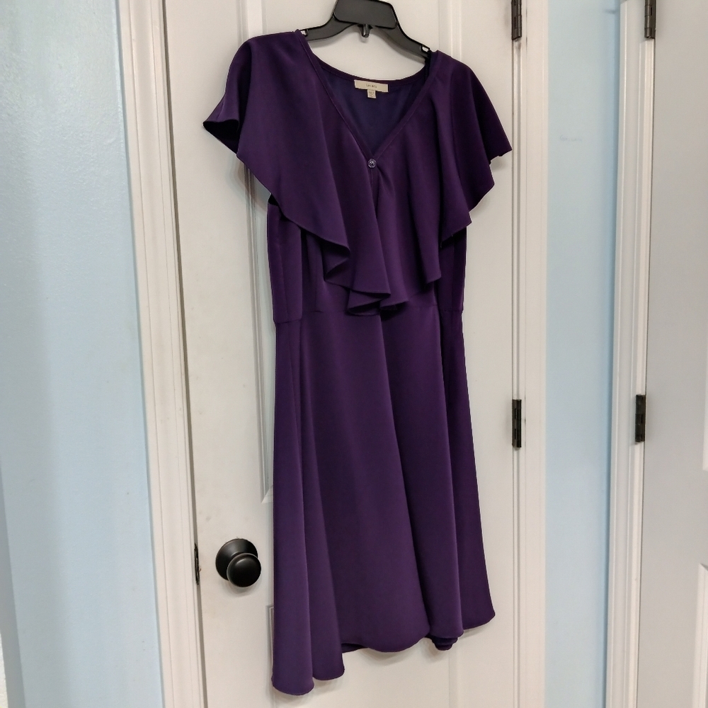 Lark & Ro Purple Asymmetrical Ruffled Midi Dress